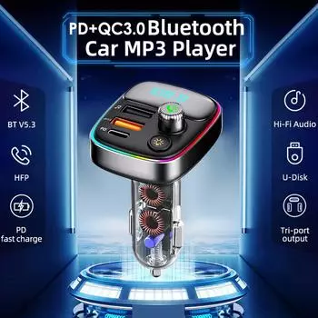 PD+QC3.0 Bluetooth FM-передатчик автомобильный радиомодулятор быстрое зарядное устройство двойной USB зарядное устройство для телефона RGB беспроводной комплект громкой связи MP3-плеер