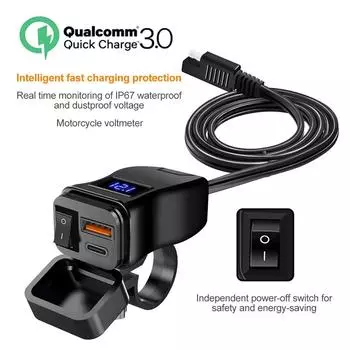 PD QC3.0 USB быстрое зарядное устройство для мотоцикла, водонепроницаемый разъем типа C с вольтметром для мобильного телефона, цифровая зарядка
