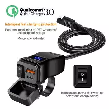 PD QC3.0 USB быстрое зарядное устройство для мотоцикла, водонепроницаемый разъем типа C с вольтметром для мобильного телефона, цифровая зарядка