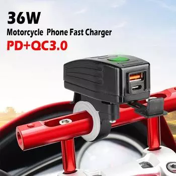 PD+QC3.0 USB зарядное устройство для мотоцикла руль два порта быстрая зарядка 38 Вт розетка с вольтметром водонепроницаемый 9 В-12 В