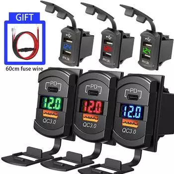 PD QC 48W Автомобильное зарядное устройство Автомобильный адаптер Водонепроницаемый Пылезащитный 12-24 В Автомобильная розетка Два порта USB Автомобильное зарядное устройство для iPhone Xiaomi Samsung