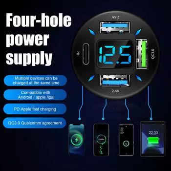 PD Quick Car Charger QC3.0 2.4A 4 Ports USB Fast Charging Car Adapter Cigarette Lighter Socket Splitter For iPhone E1G4