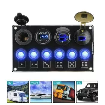PD USB 12/24 В светодиодный дисплей напряжения автомобильная панель переключателей QC3.0 быстрая зарядка 6 Gang синий