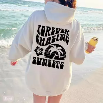 Pdrever Chasing Sunsets осень/зима мода пальма хип-хоп кенгуру карман шнурок напечатанный толстовка с капюшоном с бархатом S коричневый