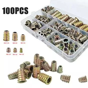 PDTO 100 шт. M4 M5 M6 M8 M10 с шестигранной резьбой, вставки для деревянных винтов, гайки