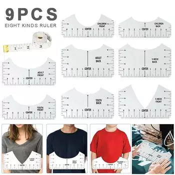 PDTO 9 шт. Линейка для выравнивания футболки Центрирующее руководство Набор инструментов DIY Силуэт Дизайн