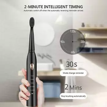 PDTO Электрическая зубная щетка Sonic для взрослых Водонепроницаемая 5 режимов + 4 насадки щетки