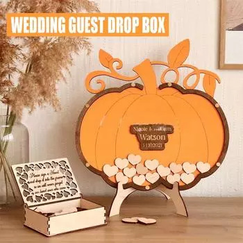PDTO Новая деревянная гостевая книга с тыквой на Хэллоуин, осенняя тема, свадебная гостевая книга, коробка для гостей