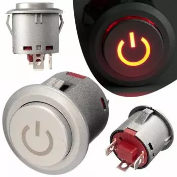 Pdtoweb 12V 22mm Красный светодиод Автоблокировка Кнопка питания Кнопка включения/выключения с фиксацией