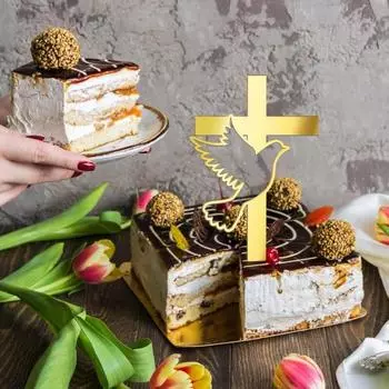 Топпер для торта с голубем мира, твердый религиозный крест, вставка для торта, крещение, первое причастие