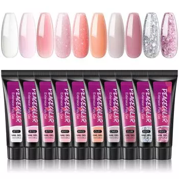 Peacecolor 10 мл 10 цветов поли гель для наращивания ногтей блеск для ногтей наращивание кончиков ногтей УФ-ногти акриловые ногти хрустальные ногти накладные кончики ногтей накладные ногти