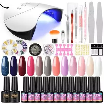 PEACECOLOR 12 шт. Гель-лак для ногтей 36 Вт Лампа для сушки ногтей с замачиванием УФ-светодиодный полуперманентный гель-лак для ногтей Набор маникюрных инструментов со стразами