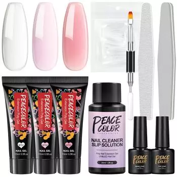 PEACECOLOR 15 мл, 3 цвета, поли-гель для наращивания, скользящий раствор, быстрое наращивание, насадки для форм, базовое и верхнее покрытие, наращивание кончиков для дизайна ногтей, маникюрный салон, инструменты для ногтей