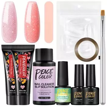 PEACECOLOR 15 мл Набор полиудлинительных гелей 2 цвета Базовое покрытие Верхнее покрытие Пилочка для ногтей Быстрое наращивание формы Советы Пилочка для очистки ногтей Плюс полуперманентный твердый гель