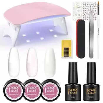 Peacecolor 3 шт. гель для наращивания ногтей базовый цвет прозрачный розовый белый УФ-гель с базовым верхом Набор маникюрных инструментов для дизайна ногтей DIY Набор для наращивания накладных ногтей
