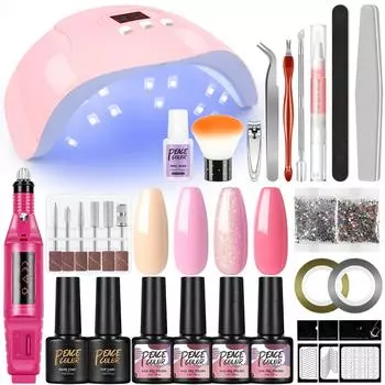 PEACECOLOR 4 шт. гель-лак для ногтей 36 Вт УФ-светодиодная лампа и фреза для ногтей для блестящих блесток Дизайн ногтей База Верхнее покрытие Набор маникюрных инструментов