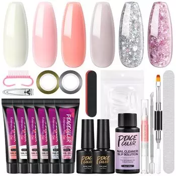 Peacecolor 6 шт. 10 мл гель для наращивания ногтей для быстрого наращивания ногтей, скользящий раствор для наращивания ногтей, долговечный гель для быстрого наращивания, базовый верхний слой, набор для ногтей