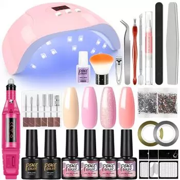 PEACECOLOR 7 мл Гель-лак для ногтей 36 Вт УФ-светодиодная лампа 4 шт. Гель-лак для ногтей Сверло для ногтей и базовое верхнее покрытие для блестящих блесток Дизайн ногтей Набор инструментов для дизайна ногтей