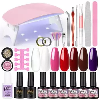 PEACECOLOR 7 мл набор гель-лаков для ногтей со светодиодной УФ-лампой, клей для ногтей и полигель для наращивания ногтей, набор маникюрных инструментов, базовое верхнее покрытие, набор страз для дизайна ногтей