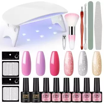 PEACECOLOR Маникюрный набор 36 Вт УФ-светодиодная лампа для отверждения геля для ногтей 6 шт. Гель-лак для ногтей Soak Off Gel Инструменты для дизайна ногтей Набор для дизайна и базовое верхнее покрытие Французские ногти