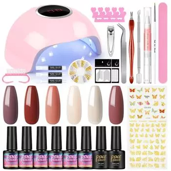 PEACECOLOR UV LED 24 Вт Лампа для ногтей Маникюрный набор и 6 шт. Гель-лак для ногтей Инструменты для украшения ногтей Гель-лак для ногтей Наклейки для дизайна ногтей Набор для дизайна ногтей