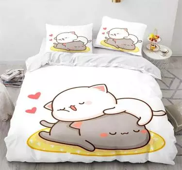 Постельное белье Peach Cat, комплект из 3 предметов, комплект постельного белья Goma Cute Cats, пододеяльник для младенцев, односпальное, двуспальное, размера Queen King Size EU single(135x200cm)