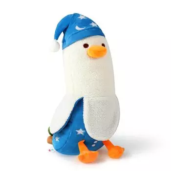 PEACH CAT Милая длинная подушка с бананом и уткой, мягкая игрушка в виде утки с ночным колпаком, мягкая игрушка в виде утки для детей, белая и синяя, 19,7 дюйма