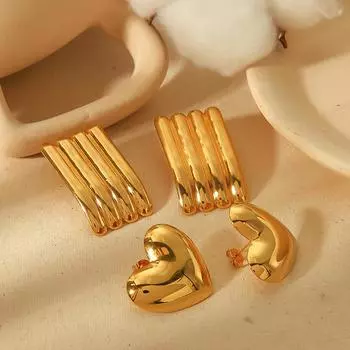 Peach heart exaggerated stud earrings premium sense striped stainless steel earrings 18k gold titanium steel earrings women