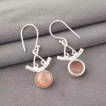 Peach Moonstone Gemstone 925 Sterling Silver Handcrafted Jewelry Earrings 1.63 EE-152-26