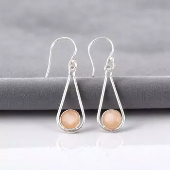Peach Moonstone Gemstone 925 Sterling Silver Jewelry Handcrafted Earrings 1.76 EE-126-29