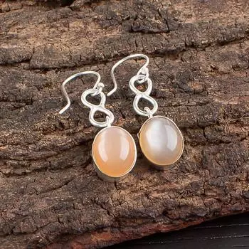Peach Moonstone Gemstone 925 Sterling Silver Jewelry Handmade Earrings 1.60 EE-12-29