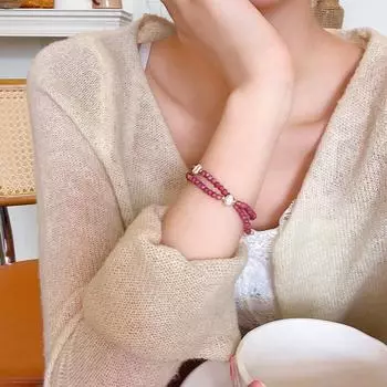 Peach Pink Imitation Stone Double-Layer Beaded Bracelet - Elegant Women s Jewelry S560