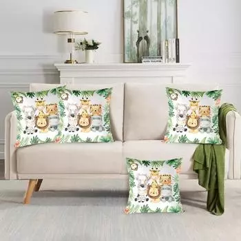 Peach Skin Jungle Animal Cushion Cover Wild One Birthday Party Decoration Pillow Case Safari Theme Party Baby Shower Decor