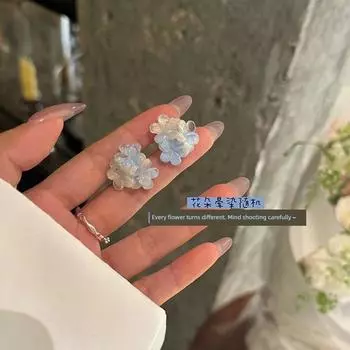 [Peach Tea] Blues Moment Blue Flower Earrings Summer Seaside Atmosphere Vacation Style Earrings Earrings Earrings Blue Flower 925 silver needle one pair