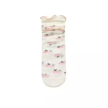 Peach Transparent Flower Ruffle Socks Cherry Fruit Mesh Tulle Mid Tube Socks Girl peach