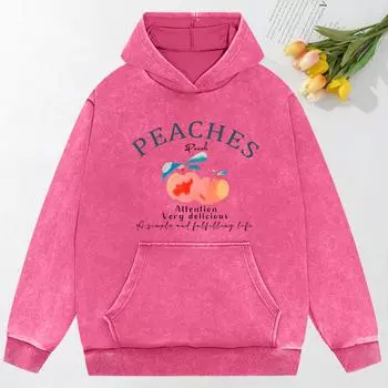 Peaches Attention Very Delicious Printing Washed Clothes Women Comics Hoodie Vintage Fashion Hoodies Autumn Cotton Loose Hoody M