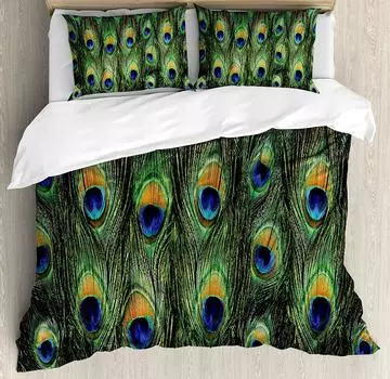 Peacock Bedding Set Peacock Tail Feathers Tropical Exotic A 3pcs Duvet Cover Set Bed Set Quilt Cover Pillow Case Comforter Cover EU single(135x200cm)