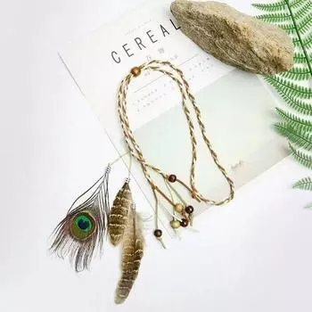 Peacock Feather Bohemian Beaded Tassel Feather Headband Indian Hair Accessories Women Hairbands H