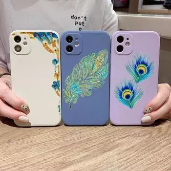 Peacock Feather Pattern Phone Case For IPhone 14 11 12 13 Pro Max X XR XSMax 6 6S 7 8 Plus SE 2022 Soft Square Color Phone Cover iPhone 14