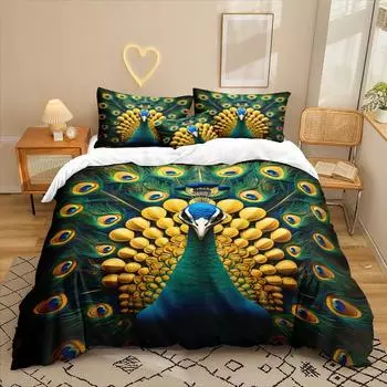 Peacock Series 3D Digital Printing Three-Piece Bedding Kit Bed Sheet Quilt Cover 90 * 200 two-piece set