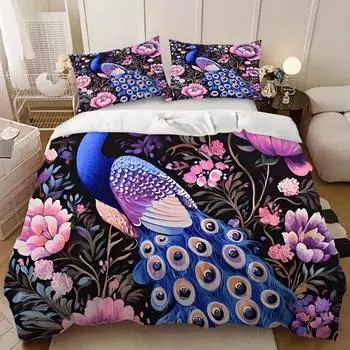 Peacock Series Digital Printing Twin Three-Piece Set Four-Piece Pillowcase Set 135cm * 200cm (three-piece set)