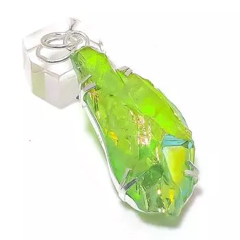 Peacock Titanium Aura Gemstone 925 Sterling Silver Jewelry Pendant 2.68 l7P27