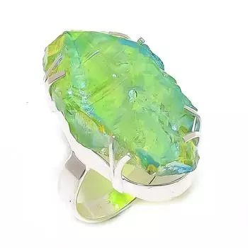 Peacock Titanium Aura Gemstone Handmade 925 Sterling Silver Ring Size 9 w2b30