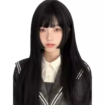Peacoco Princess Small Heat Everyday Black Lolita Mine Net Included Полный парик Парик, Длинный, Прямой, Стрижка, Крупный план, Натуральный, Лицо, Популярный, Устойчивый,
