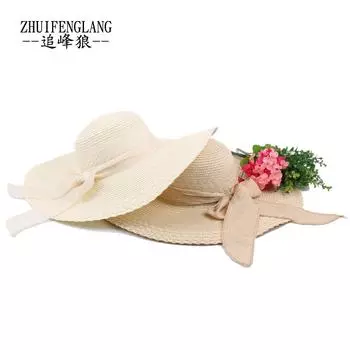 Peak Chasing Wolf, соломенная шляпа с большими полями и бантом Tide Lady Summer Seaside Beach Hat Outdoor Sun Hat Cool Hat M56-58cm небесно-голубой