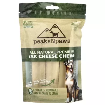 peaksNpaws, 100% Натуральные Премиальные Жевательные Палочки из Ячьего Сыра, Очень Большие, 3 Жевательные Палочки, 15 унций