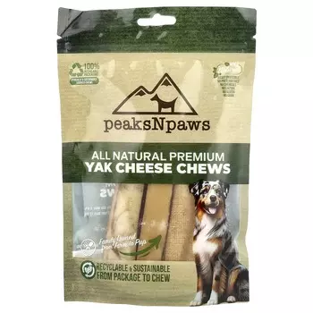 peaksNpaws, 100% Натуральные Премиальные Жевательные Палочки из Ячьего Сыра, Средние, 3 Жевательные Палочки, 7.5 унций