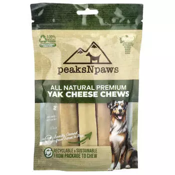 peaksNpaws, 100% Натуральные Премиальные Жевательные Палочки из Ячьего Сыра, Большие, 3 Жевательные Палочки, 10,5 унций