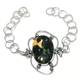 Peanut Wood Jasper Gemstone Handmade 925 Sterling Silver Bracelet 7-8 E5R17