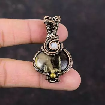 Подвеска из арахисового дерева, яшма, медная проволочная обертка, радужный лунный камень, драгоценный камень, медные украшения, подвеска ручной работы, подарок на годовщину